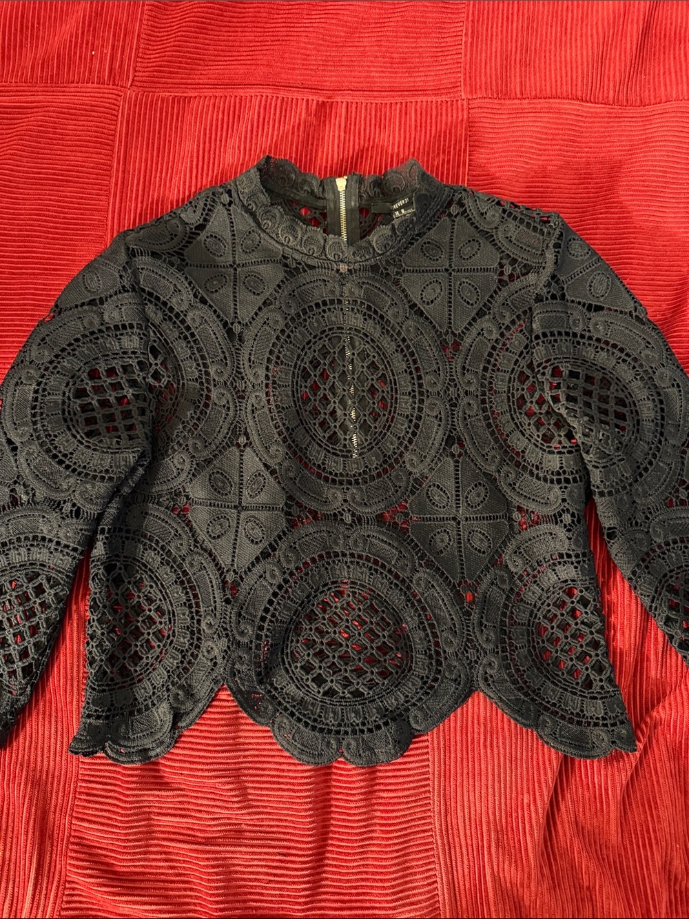 Black Crochet Lace Long Sleeve Top size M
